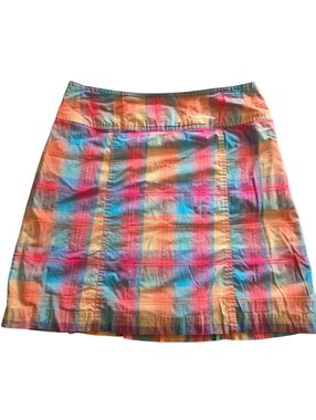 Vintage White Stag, Multicolor Plaid Cotton A-Line Skort
